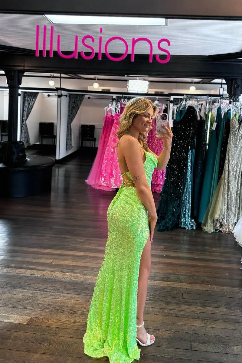 Charming Mermaid Cowl Neck Sequins Wedding Dresses with Slit VK073158