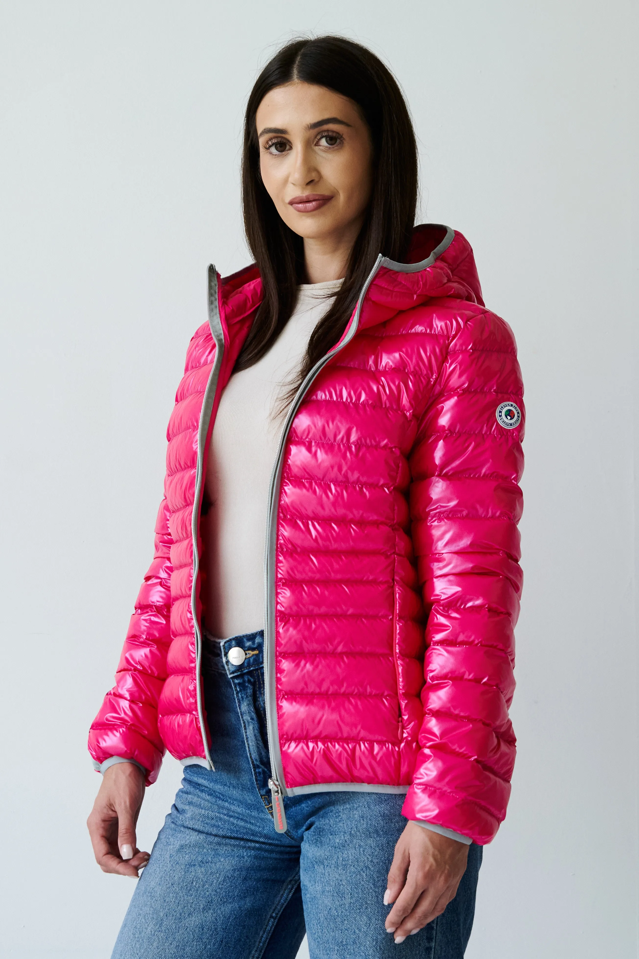 Elfy Vegan Down Short Jacket | Flash Pink