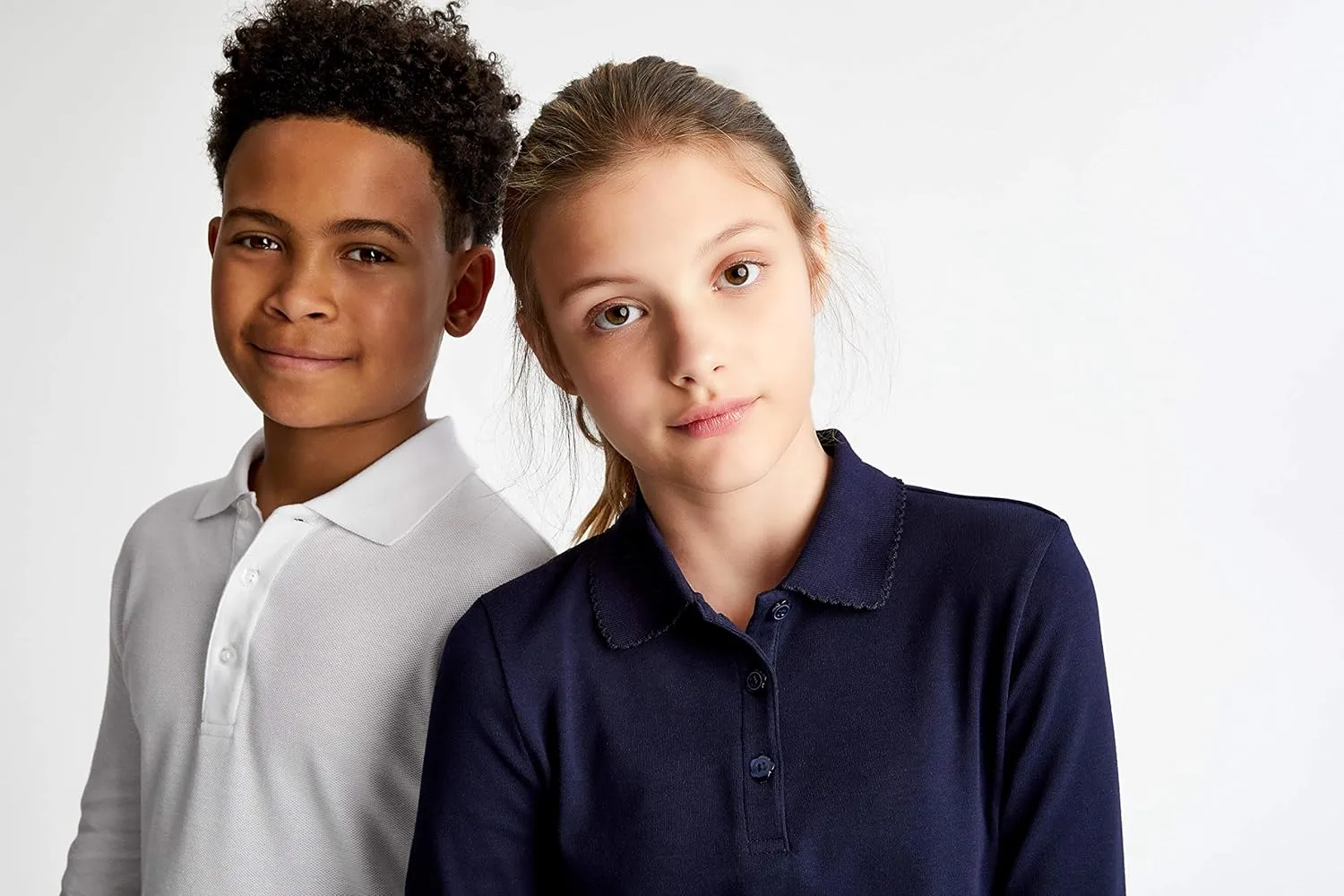 French Toast Girls' Long Sleeve Interlock Polo with Picot Collar (Standard & Plus)