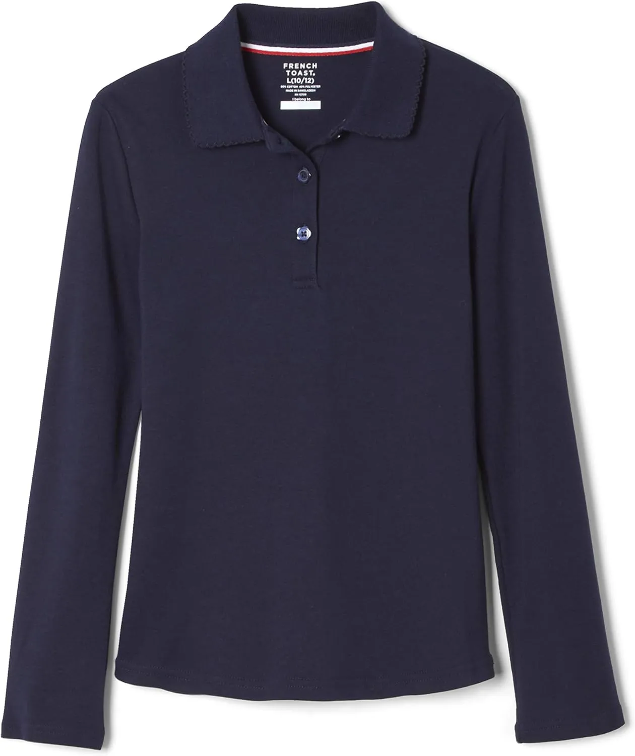 French Toast Girls' Long Sleeve Interlock Polo with Picot Collar (Standard & Plus)