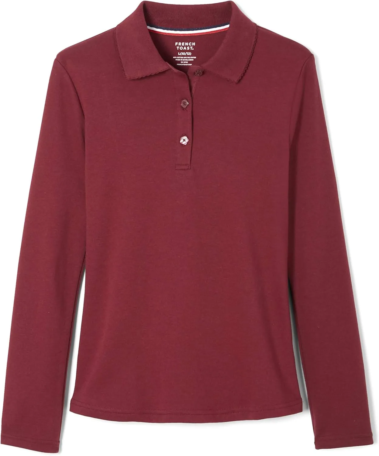 French Toast Girls' Long Sleeve Interlock Polo with Picot Collar (Standard & Plus)
