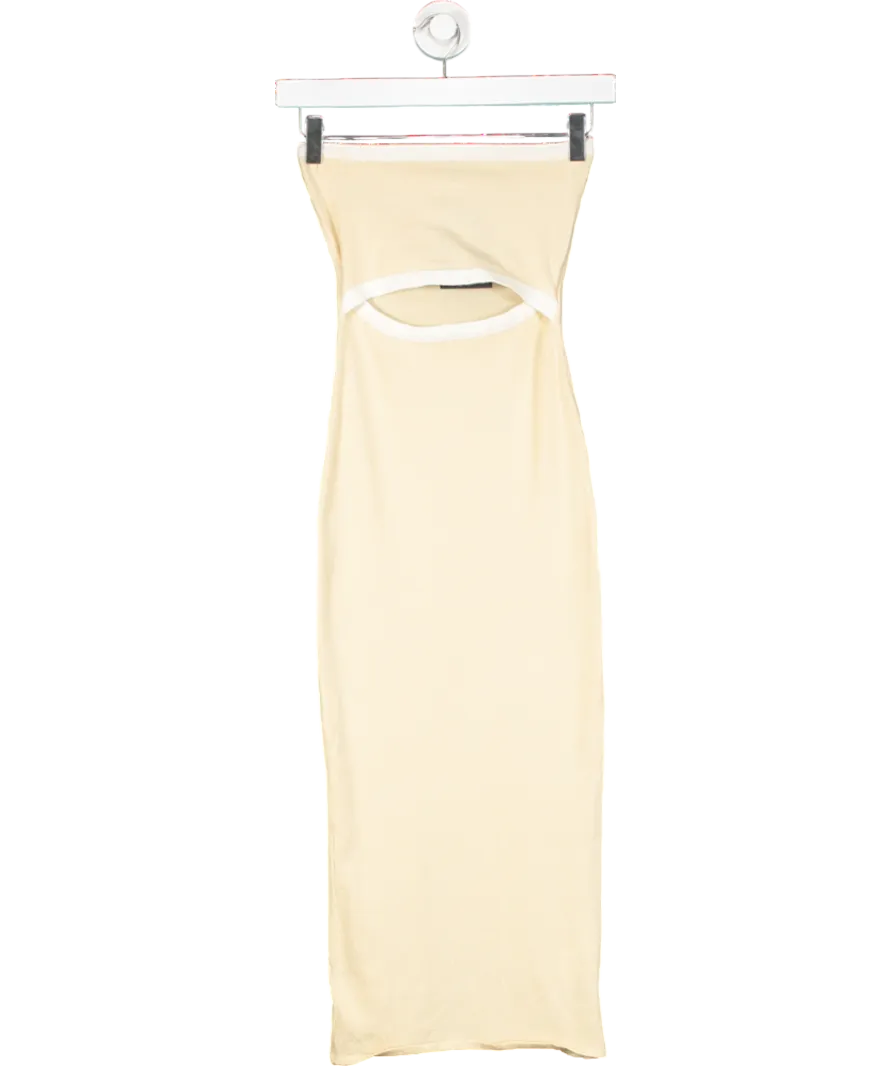 Hello Molly Cream Contrast Seam Cut-out Strapless Knit Midi Dress UK XS