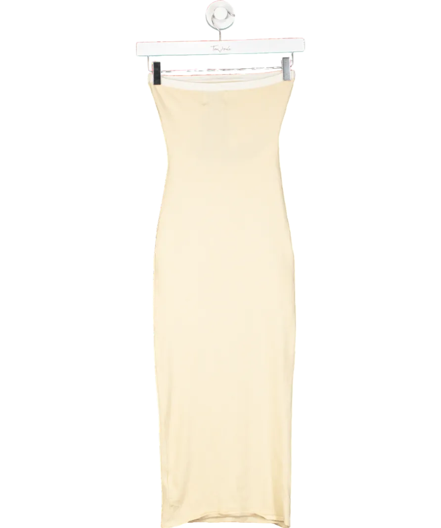Hello Molly Cream Contrast Seam Cut-out Strapless Knit Midi Dress UK XS