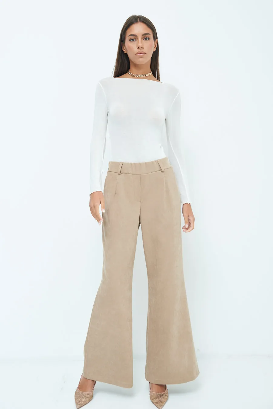 High-waisted flared velvet trousers wholesale