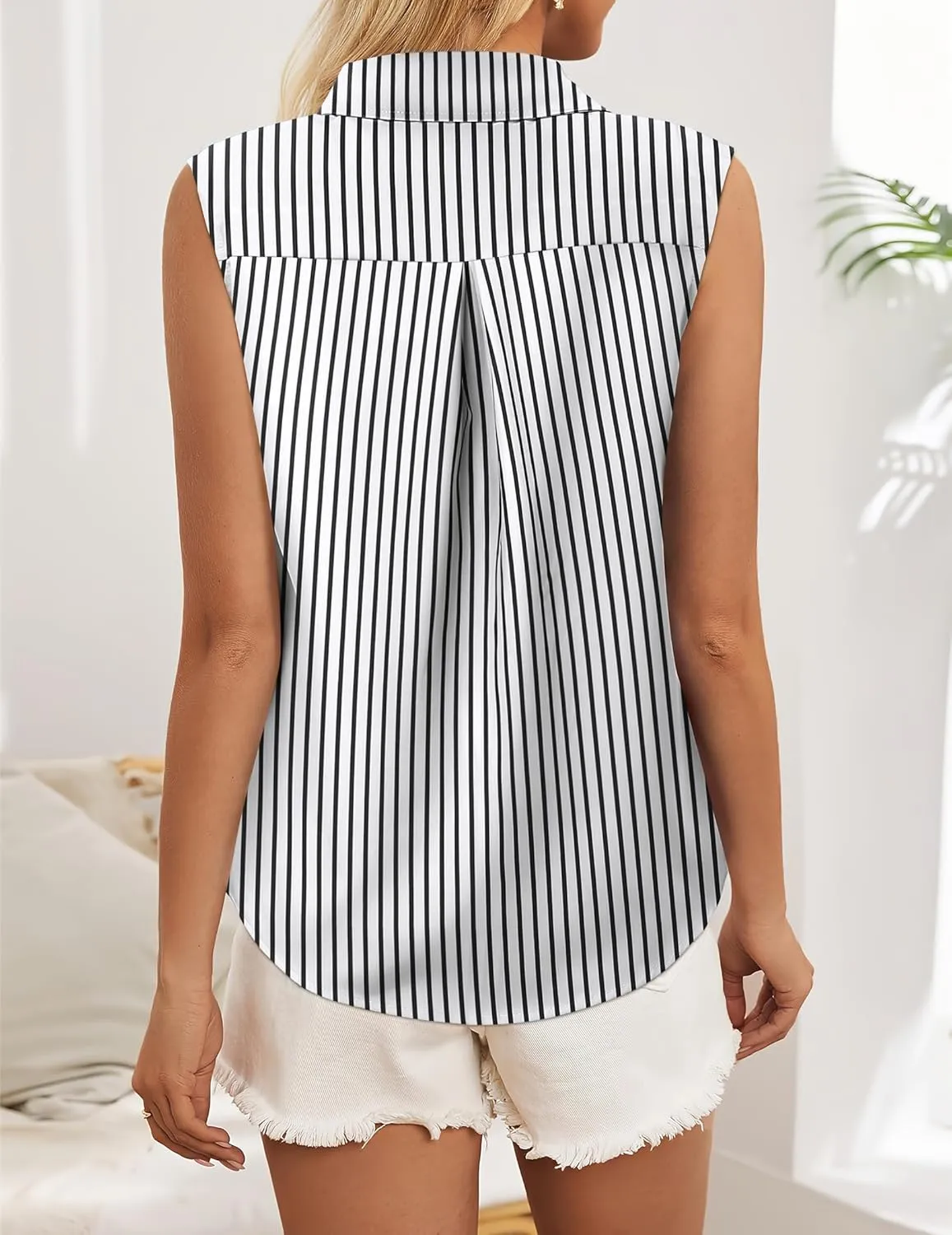 HOTOUCH Womens Sleeveless Button Down Shirt Tops V Neck Business Casual Collared Blouses Tank Top