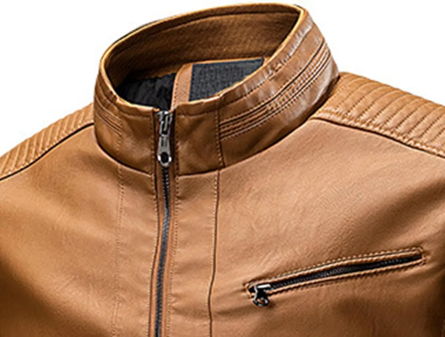 JEShifangjiusu Men'S Stand Collar Bomber Faux Leather Jacket Casual Slim Fit Pu Motorcycle Jacket Lightweight Leather Jacket