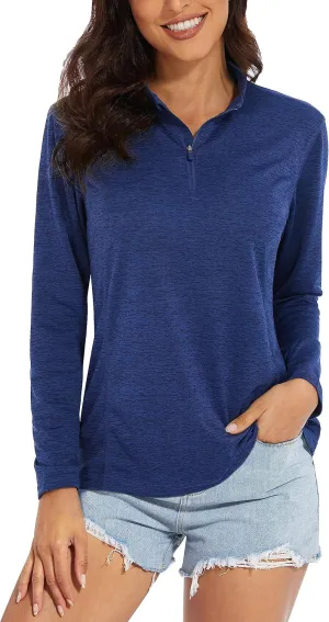 MAGCOMSEN Women's 1/4 Zip Shirts UPF 50  Sun Protection Pullover Long Sleeve Quick Dry Workout Hiking Athletic Shirts