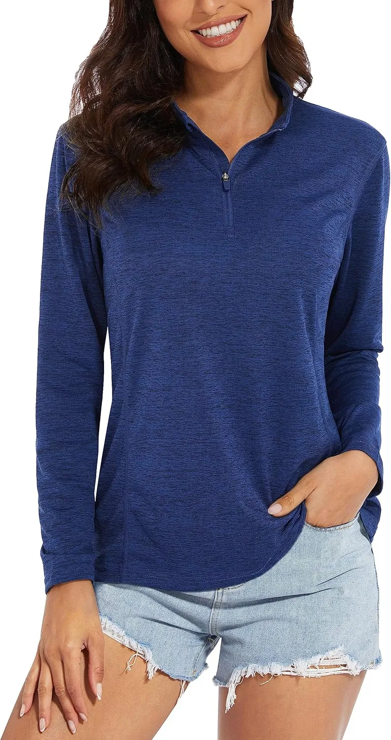 MAGCOMSEN Women's 1/4 Zip Shirts UPF 50  Sun Protection Pullover Long Sleeve Quick Dry Workout Hiking Athletic Shirts
