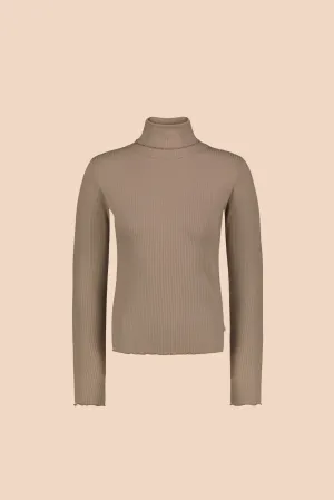 Rib Rollneck Long Sleeve Top Taupe