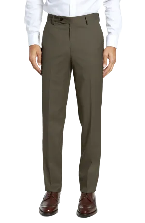 Stretch Gabardine Wool<br>Flat Front<br>Regular Rise<br>Olive