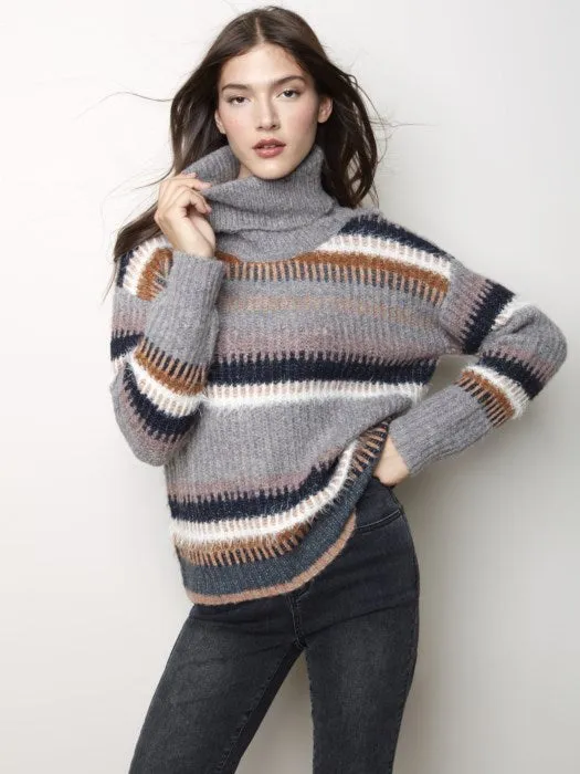 STRIPED COWL NECK SWEATER