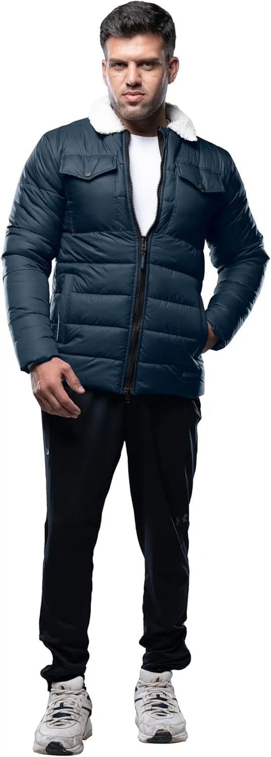URBAN BUCK Mens Faux Fur Trimmed Hood Puffer Jacket Midweight Winter Down Windproof & Water Repellent Men Climbing Jackets