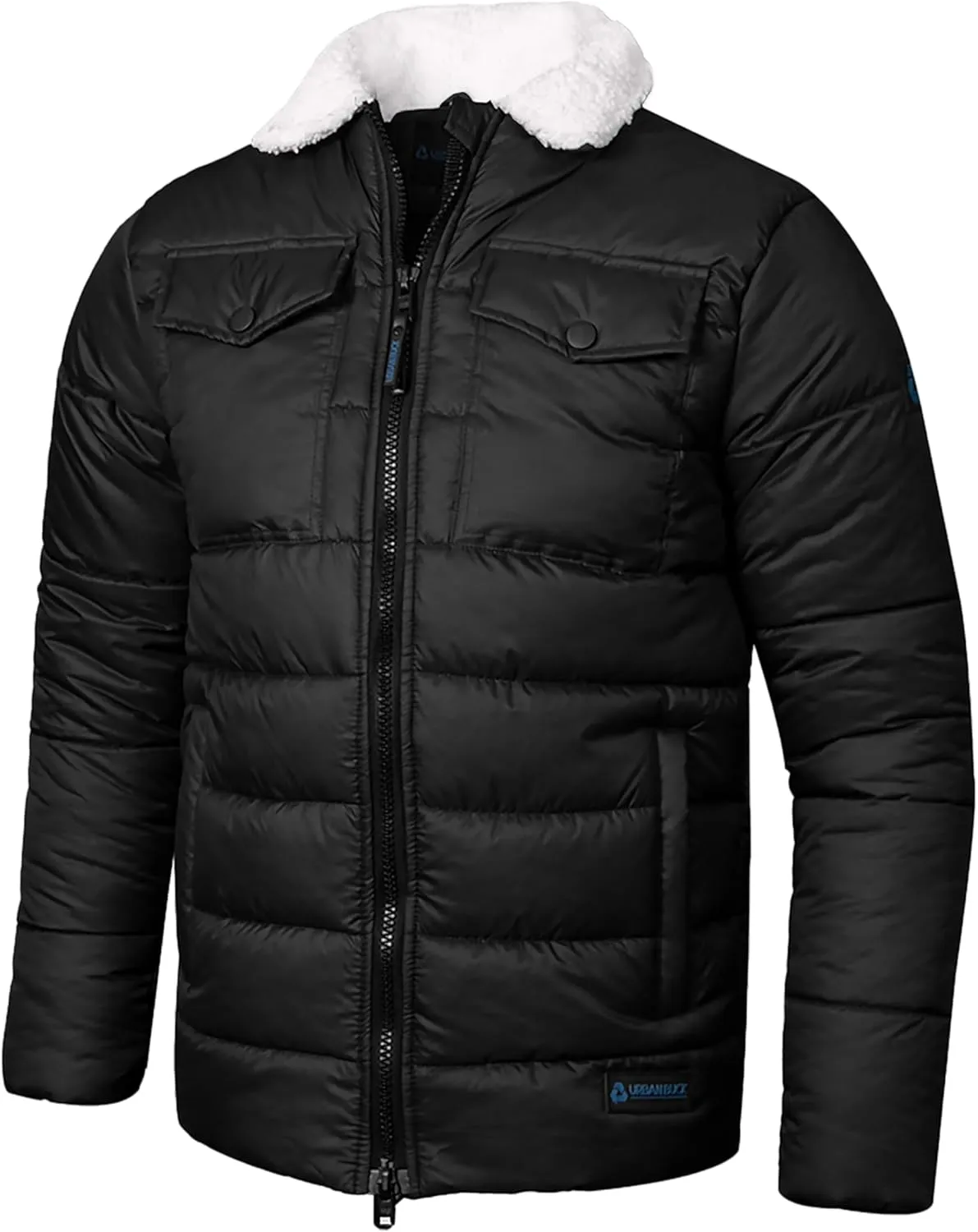 URBAN BUCK Mens Faux Fur Trimmed Hood Puffer Jacket Midweight Winter Down Windproof & Water Repellent Men Climbing Jackets