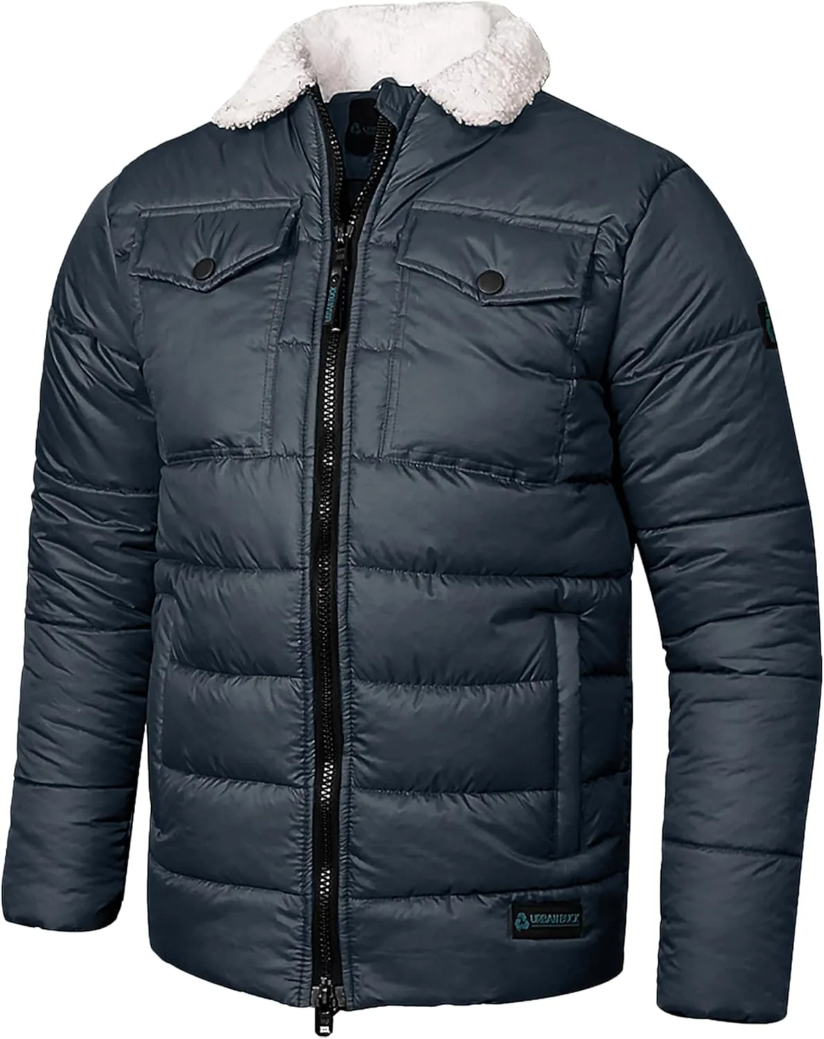 URBAN BUCK Mens Faux Fur Trimmed Hood Puffer Jacket Midweight Winter Down Windproof & Water Repellent Men Climbing Jackets