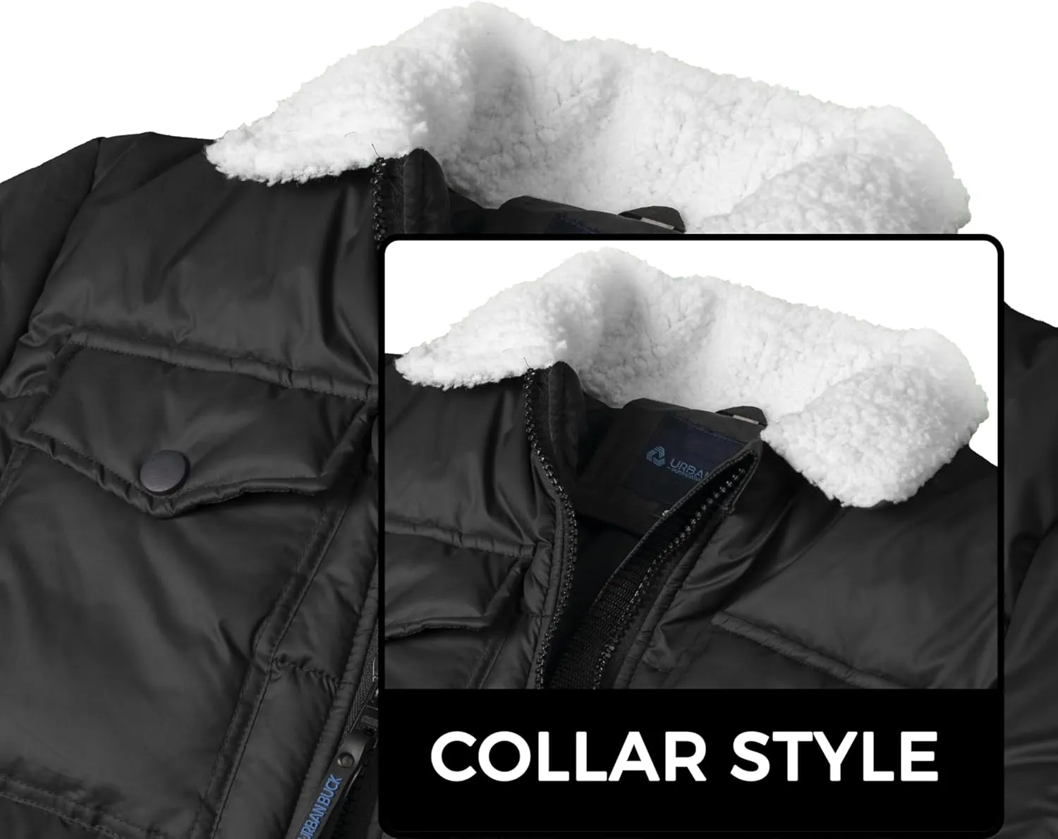 URBAN BUCK Mens Faux Fur Trimmed Hood Puffer Jacket Midweight Winter Down Windproof & Water Repellent Men Climbing Jackets