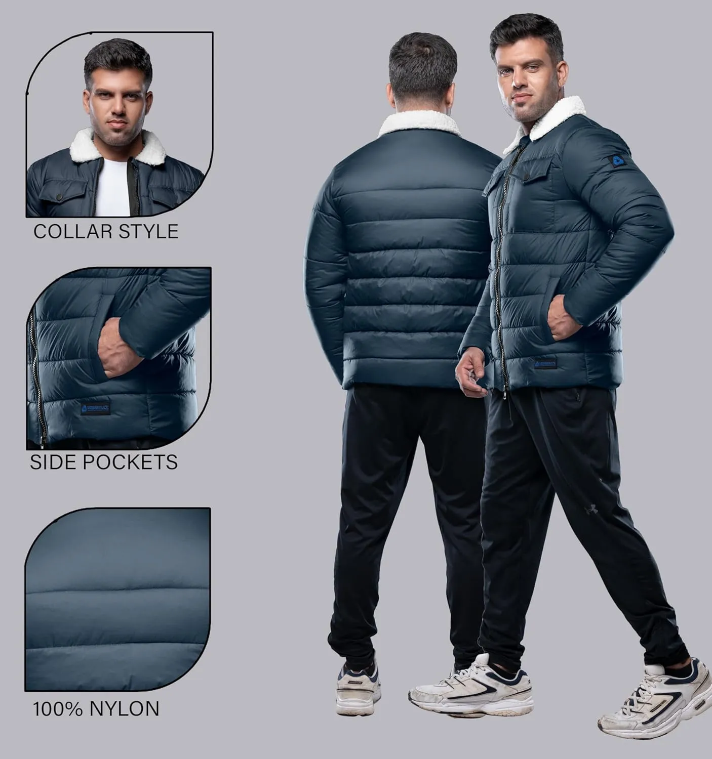 URBAN BUCK Mens Faux Fur Trimmed Hood Puffer Jacket Midweight Winter Down Windproof & Water Repellent Men Climbing Jackets