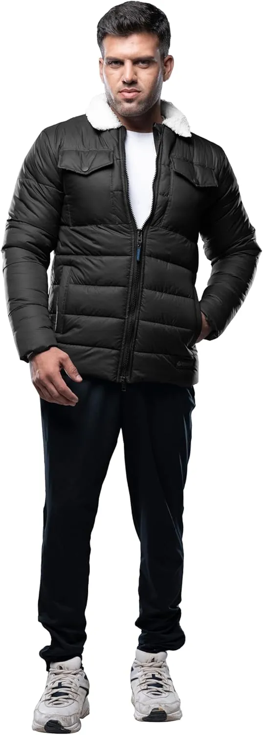 URBAN BUCK Mens Faux Fur Trimmed Hood Puffer Jacket Midweight Winter Down Windproof & Water Repellent Men Climbing Jackets