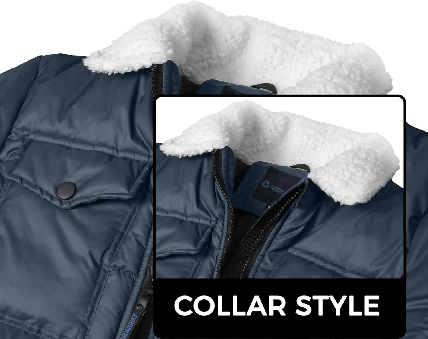 URBAN BUCK Mens Faux Fur Trimmed Hood Puffer Jacket Midweight Winter Down Windproof & Water Repellent Men Climbing Jackets