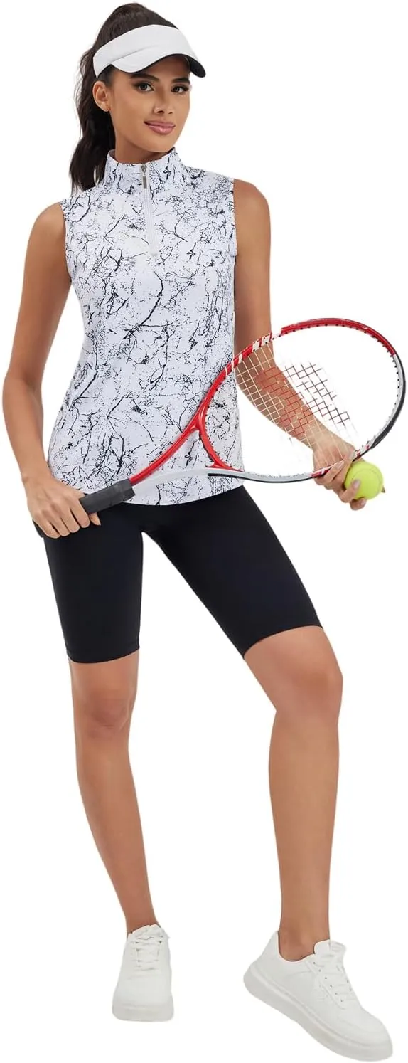 Womens Sleeveless Golf Tennis Polo Shirts Moisture Wicking Zip Up Workout Tops