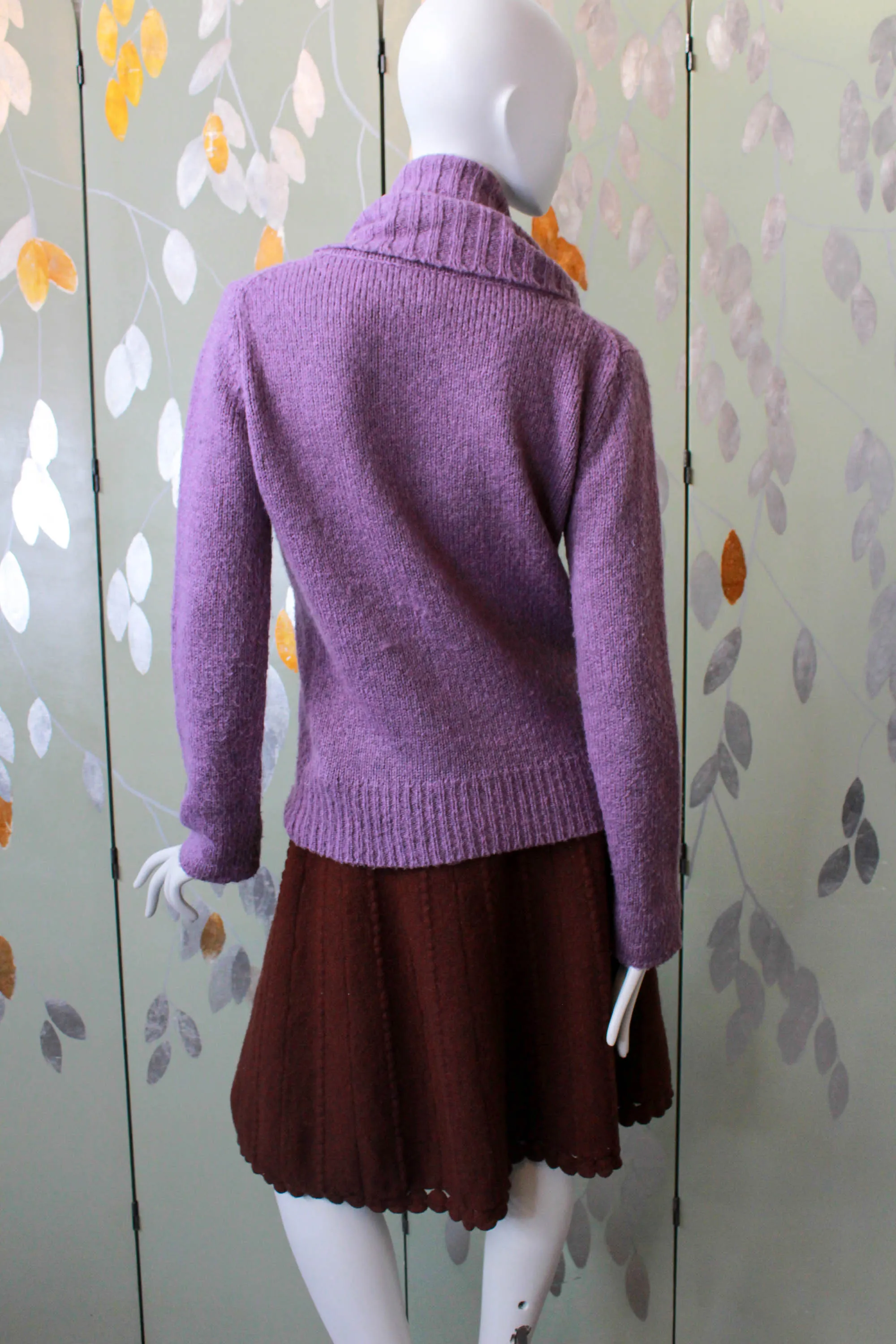 y2k Purple Cowl Turtleneck Knit Sweater, Medium
